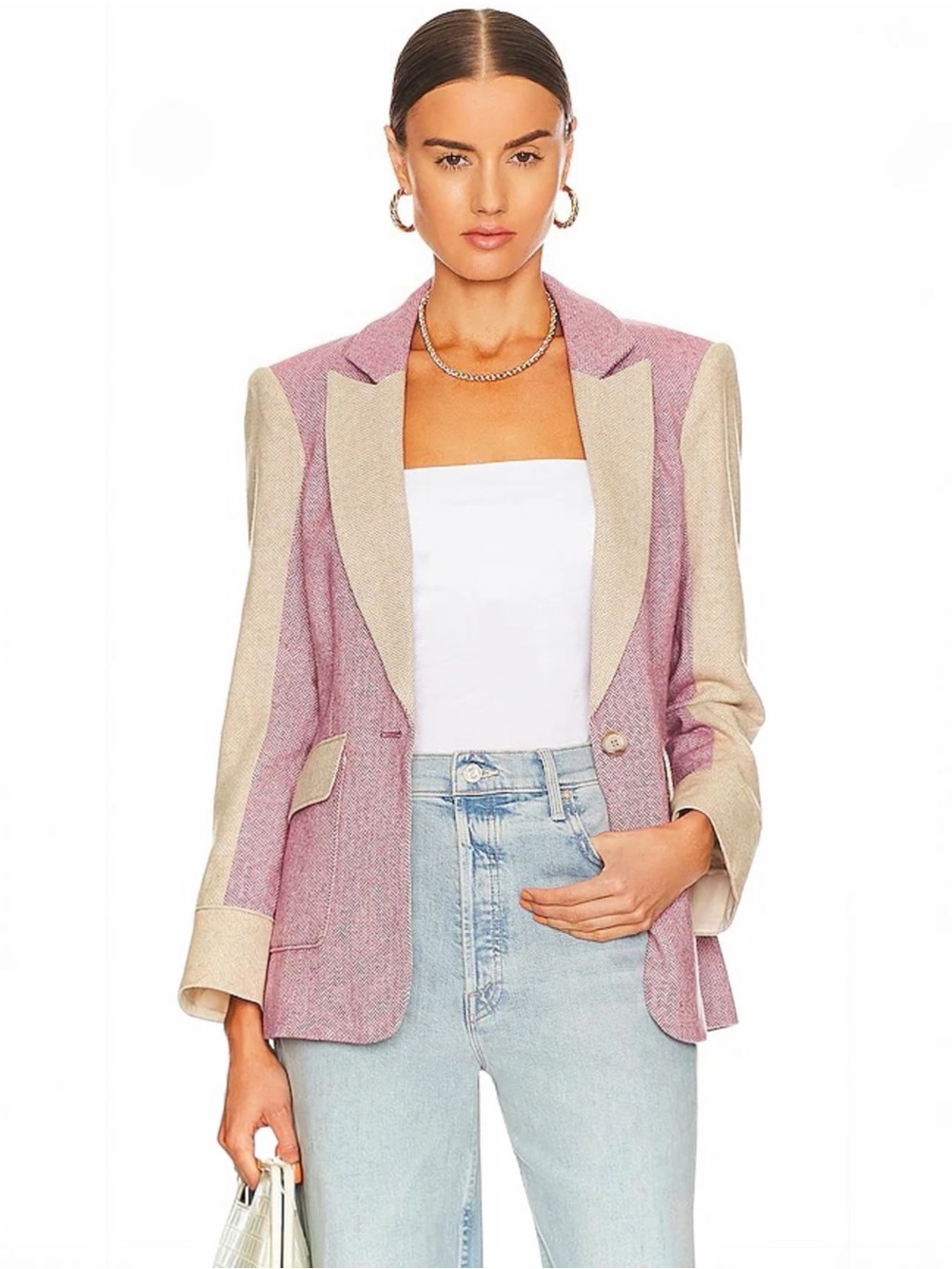 Cinq à Sept Lana Wool Colorblocked Herringbone Boucle  Fitted Blazer Size 6 NEW